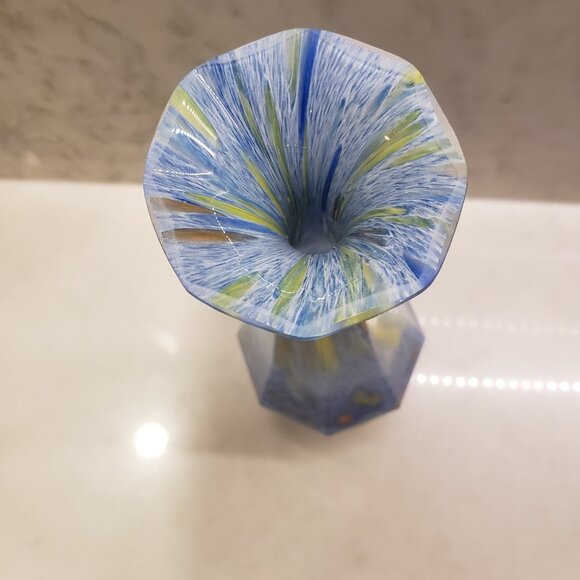 Murano Italian Lavorazione Arte Murano Footed Glass Vase Blue - Picture 5 of 5